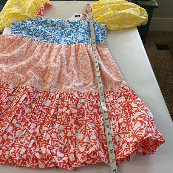 Oliphant Bubble Skirt Mini Dress Canary Multi-Color Balloon Short Puff Sleeve - Picture 14 of 16